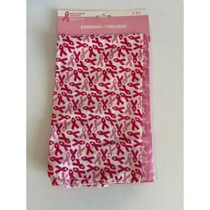 BANDANAS 2-PACK BREAST CANCER AWARENESS PINK WHITE NEW